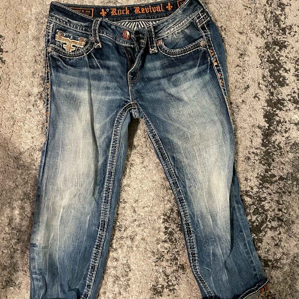 Rock revival denim shorts